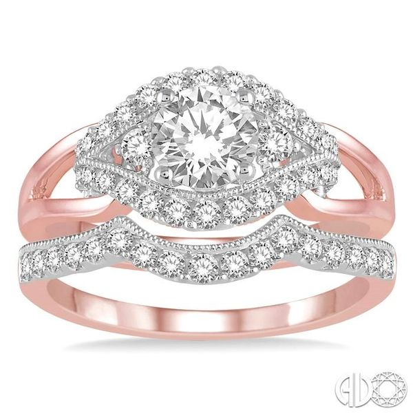 1 Ctw Diamond Bridal Set with 3/4 Ctw Round Cut Engagement Ring and 1/5 Ctw Wedding Band in 14K Rose and White Gold Image 2 Becker's Jewelers Burlington, IA