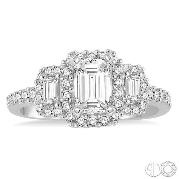 1 1/3 Ctw Diamond Engagement Ring with 3/4 Ct Emerald Cut Center Stone in  14K White Gold