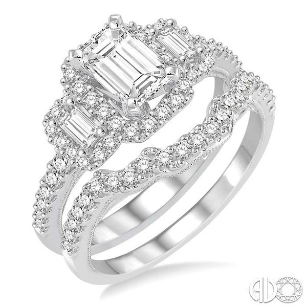 1 5/8 Ctw Diamond Bridal Set with 1 1/3 Ctw Octagon Cut Engagement Ring and  1/4 Ctw Wedding Band in 14K White Gold
