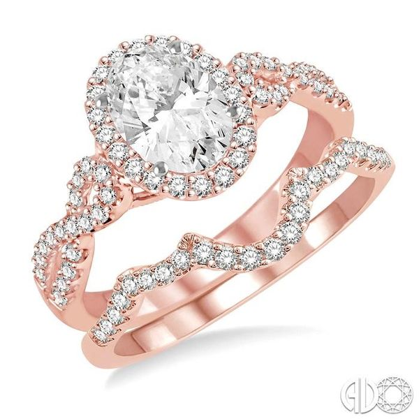 3/4 Ctw Diamond Wedding Set With 14K 1/2 ct Oval Cut Diamond Engagement Ring in Rose and white Gold and 1/6 ct Diamond Wedding B Becker's Jewelers Burlington, IA