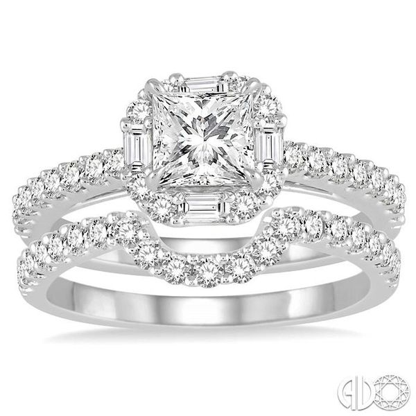 1 1/10 Ctw Diamond Wedding Set with 3/4 Ctw Princess Cut Engagement Ring and 1/3 Ctw Wedding Band in 14K White Gold Image 2 Becker's Jewelers Burlington, IA