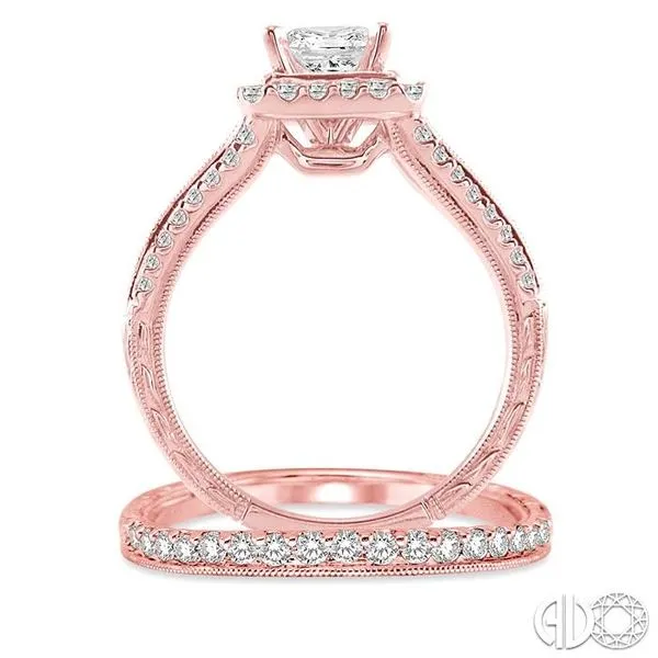 1 3/8 Ctw Diamond Wedding Set with 1 1/6 Ctw Princess Cut Engagement Ring  and 1/4 Ctw Wedding Band in 14K Rose Gold