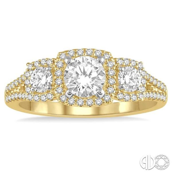7/8 Ctw Triple Cushion Shape Mount Diamond Engagement Ring in 14K Yellow & White Gold Image 2 Becker's Jewelers Burlington, IA