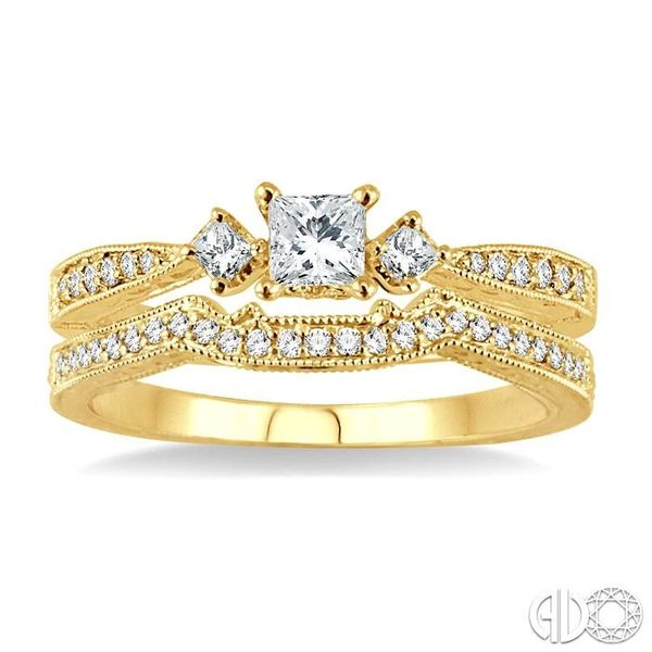 1/2 Ctw Diamond Wedding Set with 3/8 Ctw Princess Cut Engagement Ring and 1/10 Ctw Wedding Band in 14K Yellow Gold Image 2 Becker's Jewelers Burlington, IA