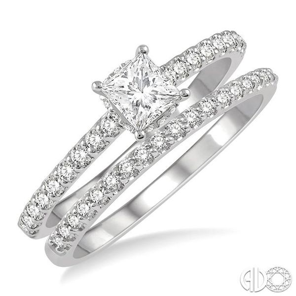 3/4 Ctw Diamond Wedding Set With 5/8 ct Princess Cut Diamond