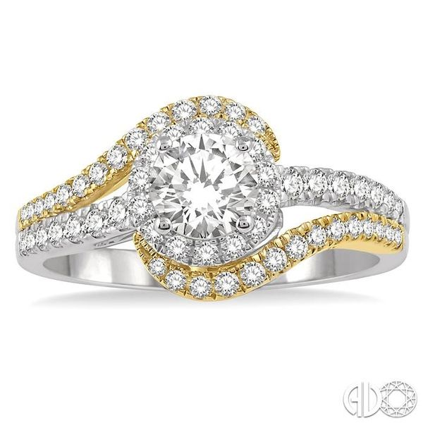 1/2 Ctw Swirl Round Semi-Mount Diamond Two Tone Engagement Ring in 14K White and Yellow Gold Image 2 Becker's Jewelers Burlington, IA