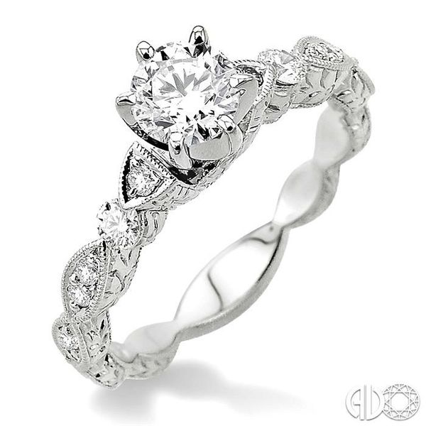 1 Ctw Diamond Engagement Ring with 5/8 Ct Round Cut Center Stone in 14K White Gold Becker's Jewelers Burlington, IA
