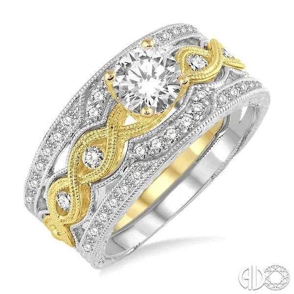 7/8 Ctw Diamond Wedding Set With 1/2 ct Round Center Entwined Engagement  Ring and 1/5 ct Twin Wedding Band in 14K Yellow and Whi