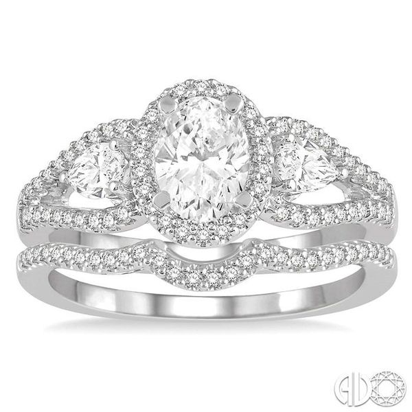 1 Ctw Diamond Wedding Set With 7/8 Ctw Oval Shape Engagement Ring and 1/10 Ctw Arched Center Wedding Band in 14K White Gold Image 2 Becker's Jewelers Burlington, IA