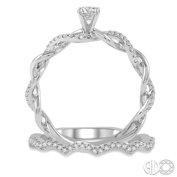 1/2 Ctw Round Cut Diamond Wedding Set With 1/3 Ctw Entwined Engagement Ring and 1/6 Ctw Wavy Wedding Band in 14K White Gold Image 3 Becker's Jewelers Burlington, IA
