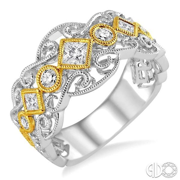 1/2 Ctw Round and Princess Cut Diamond Fashion Band in 14K White and Yellow Gold Becker's Jewelers Burlington, IA