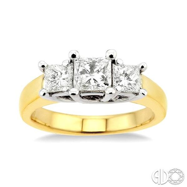1 1/2 Ctw 3 Stone Princess Cut Diamond Ring in 14K Yellow and White Gold