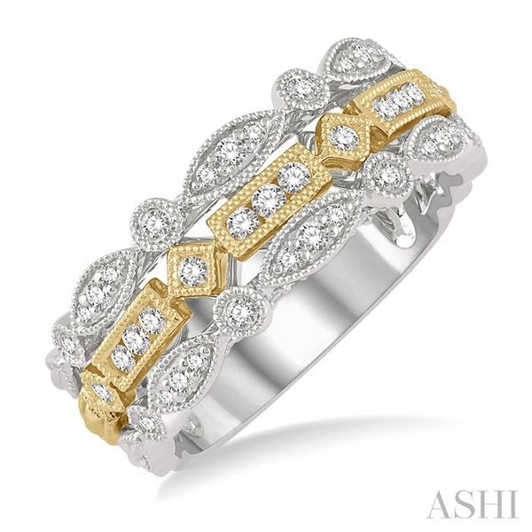 3/8 Ctw Two Tone Geometric Rows Round Cut Diamond Fashion Band in 14K White and Yellow Gold Becker's Jewelers Burlington, IA