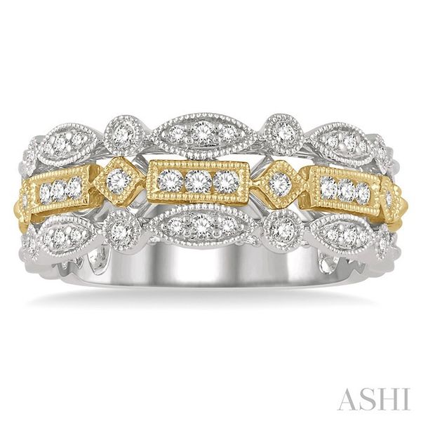 3/8 Ctw Two Tone Geometric Rows Round Cut Diamond Fashion Band in 14K White and Yellow Gold Image 2 Becker's Jewelers Burlington, IA