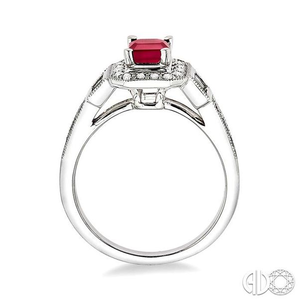 6x4 MM Octagon Cut Ruby and 1/4 Ctw Round and Baguette Cut Diamond Ring in 14K White Gold Image 3 Becker's Jewelers Burlington, IA