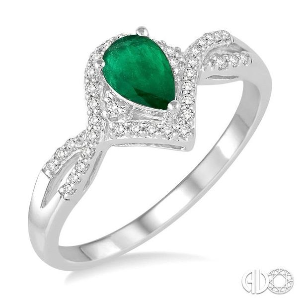 6x4 MM Emerald and 1/6 Ctw Round Cut Diamond Ring in 14K White Gold Becker's Jewelers Burlington, IA
