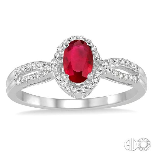 6x4 MM Oval Cut Ruby and 1/6 Ctw Round Cut Diamond Ring in 10K White Gold Image 2 Becker's Jewelers Burlington, IA