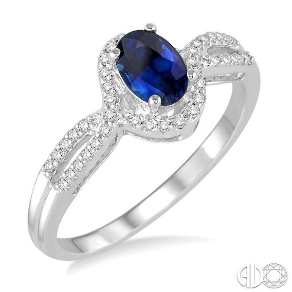 6x4 MM Oval Cut Sapphire and 1/6 Ctw Round Cut Diamond Ring in 10K White Gold Becker's Jewelers Burlington, IA