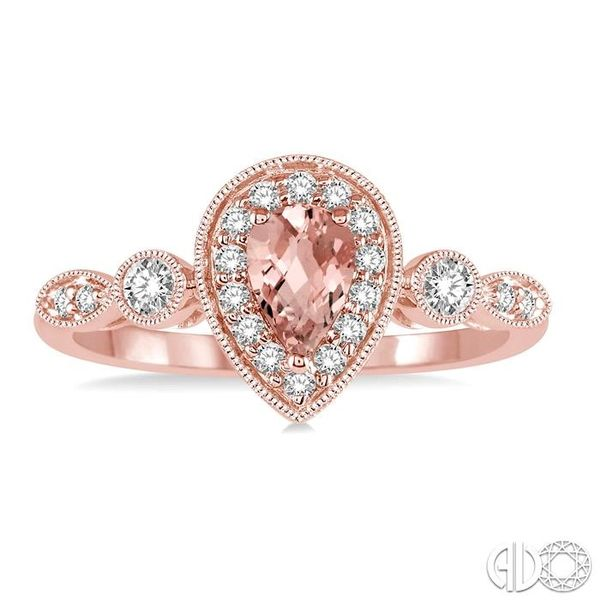 6X4MM Pear shape Morganite Center and 1/4 Ctw Round Cut Diamond Ring in 14K Rose Gold Image 2 Becker's Jewelers Burlington, IA
