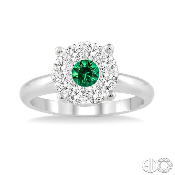 3.8 MM Round Cut Emerald and 1/3 Ctw Lovebright Diamond Ring in 14K White Gold Image 2 Becker's Jewelers Burlington, IA