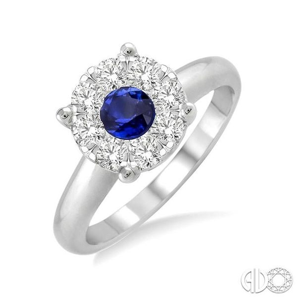 3.8 MM Round Cut Sapphire and 1/3 Ctw Lovebright Diamond Ring in 14K White Gold Becker's Jewelers Burlington, IA