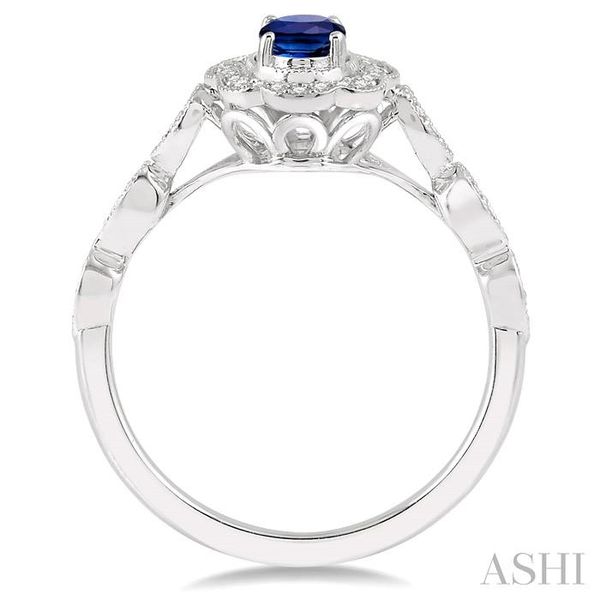 6x4 MM Oval Shape Sapphire and 1/6 Ctw Round Cut Diamond Precious Ring in 10K White Gold Image 3 Becker's Jewelers Burlington, IA