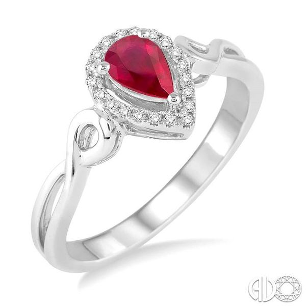 6x4 MM Pear Shape Ruby and 1/10 Ctw Round Cut Diamond Ring in 10K White Gold Becker's Jewelers Burlington, IA