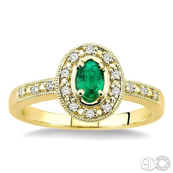 5x3mm Oval Shape Emerald and 1/10 Ctw Single Cut Diamond Ring in 14K Yellow Gold. Image 2 Becker's Jewelers Burlington, IA