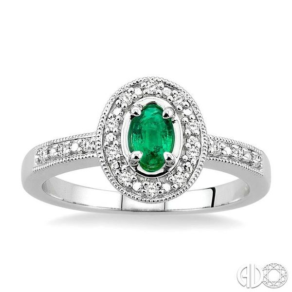 5x3mm Oval Shape Emerald and 1/10 Ctw Single Cut Diamond Ring in 10K White Gold Image 2 Becker's Jewelers Burlington, IA