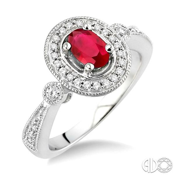 6x4mm Oval Cut Ruby and 1/5 Ctw Round Cut Diamond Ring in 14K White Gold Becker's Jewelers Burlington, IA