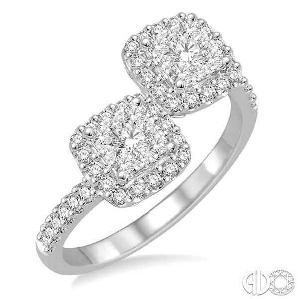 5/8 Ctw Conjoined Cushion Mount Round Cut Diamond Lovebright 2Stone Ring in 14K White Gold Becker's Jewelers Burlington, IA