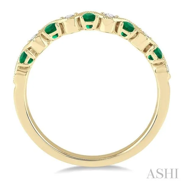 1.8 MM Emerald and 1/6 Ctw Round Cut Diamond Precious Waves Wedding Band in 14K Yellow Gold Image 3 Becker's Jewelers Burlington, IA