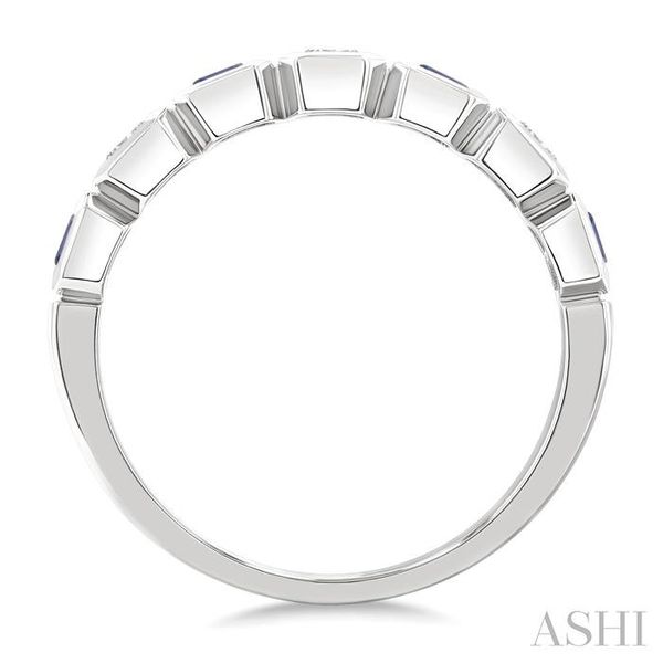 4X3 MM Octagon Shape Sapphire and 5/8 Ctw Emerald Cut Diamond 7 Stone Bezel Set Precious Fashion Band in 14K White Gold Image 3 Becker's Jewelers Burlington, IA