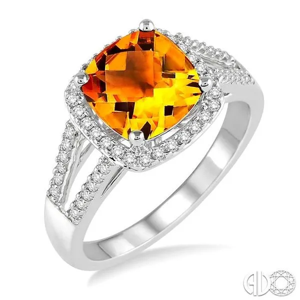 8x8 MM Cushion Cut Citrine and 1/4 Ctw Round cut Diamond Ring in 10K White  Gold