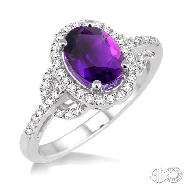 8x6MM Oval Cut Amethyst and 1/3 Ctw Round Cut Diamond Ring i