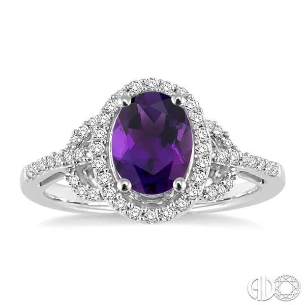 8x6MM Oval Cut Amethyst and 1/3 Ctw Round Cut Diamond Ring i