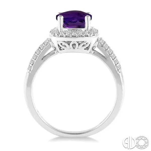 Large high jewelry ring, in a solid white gold setting with a central motif  of goatee amethyst, bordered and embraced in rows of clean, white  brilliant-cut diamonds (175 bts: 1.05 ct approx.