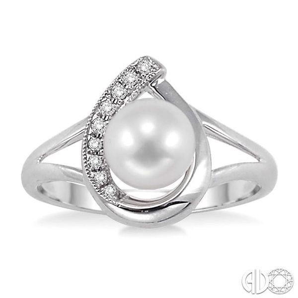 6.5MM Cultured Pearl and 1/20 Ctw Round Cut Diamond Ring in 10K White Gold Image 2 Becker's Jewelers Burlington, IA