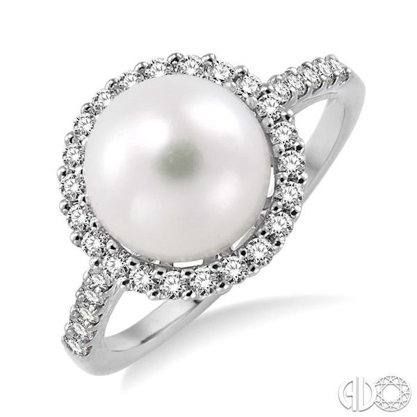 9x9mm Cultured Pearl and 3/8 Ctw Round Cut Diamond Ring in 14K White Gold Becker's Jewelers Burlington, IA