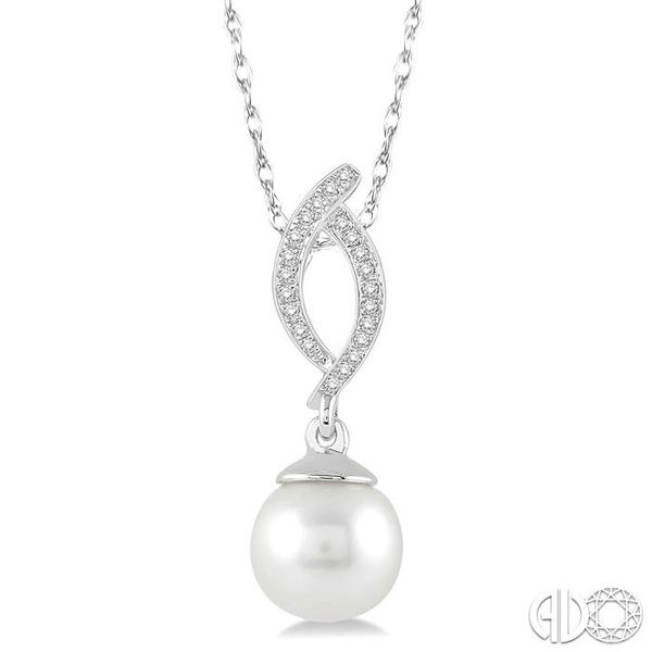 7x7 MM Round Cut Cultured Pearl and 1/20 Ctw Round Cut Diamond Pendant in 14K White Gold with Chain Becker's Jewelers Burlington, IA