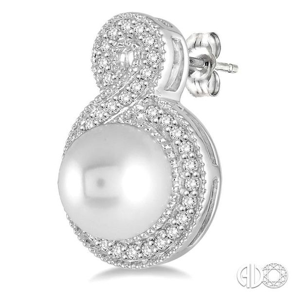 6x6 MM Cultured Pearl and 1/4 Ctw Round Cut Diamond Fancy Earrings in 10K White Gold Image 3 Becker's Jewelers Burlington, IA