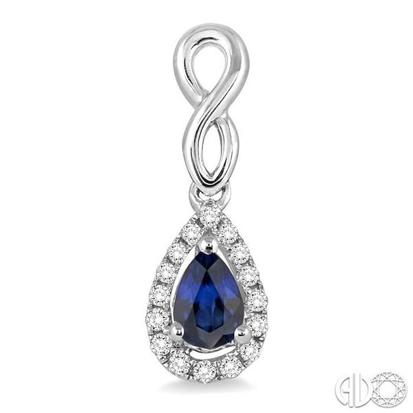 5x3 MM Pear Shape Sapphire and 1/6 Ctw Round Cut Diamond Earrings in 14K White Gold Image 2 Becker's Jewelers Burlington, IA