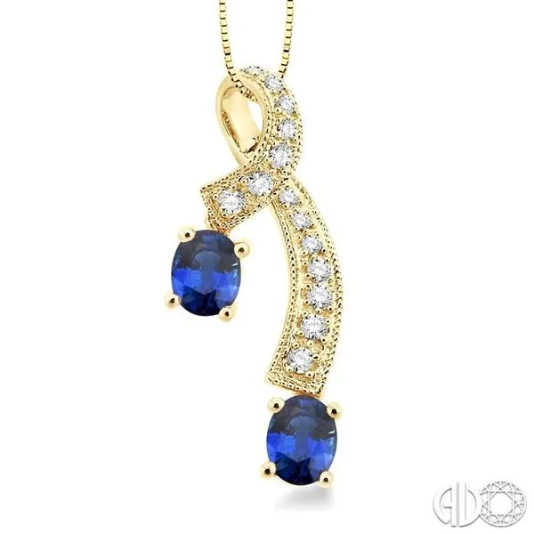 5x4MM Oval Cut Sapphire and 1/6 Ctw Round Cut Diamond Pendant in 14K Yellow  Gold with Chain