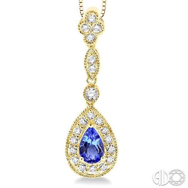 6x4MM Pear Shape Tanzanite and 1/4 Ctw Round Cut Diamond Pendant in 14K  Yellow Gold with Chain