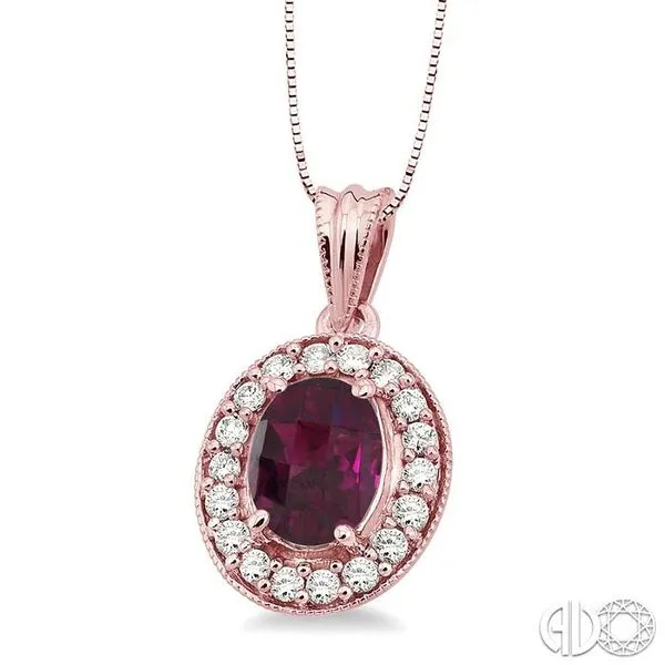 8x6mm Oval Cut Rhodolite Garnet and 1/3 Ctw Round Cut Diamond Pendant in  14K Rose Gold with Chain