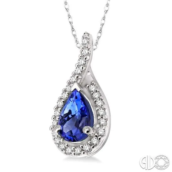 6x4MM Pear Shape Tanzanite and 1/10 Ctw Round Cut Diamond Pendant in 14K  White Gold with Chain