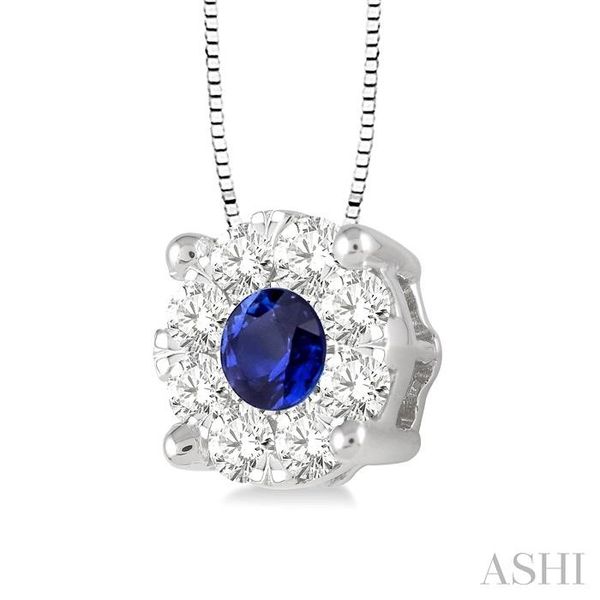 3.8 MM Round Cut Sapphire and 1/3 Ctw Lovebright Precious Pendant in 14K White Gold with Chain Image 2 Becker's Jewelers Burlington, IA