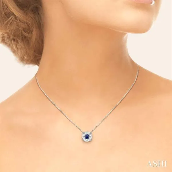 3.8 MM Round Cut Sapphire and 1/3 Ctw Lovebright Precious Pendant in 14K White Gold with Chain Image 4 Becker's Jewelers Burlington, IA
