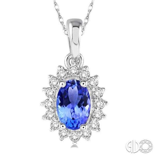 1/8 Ctw Round Cut Diamond and Oval Cut 6x4mm Tanzanite Center Sunflower Precious Pendant in 10K White Gold with chain Image 3 Becker's Jewelers Burlington, IA
