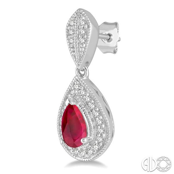 1/6 ctw Pear Shape 5x3mm Ruby & Round Cut Diamond Precious Earring in 10K White Gold Image 3 Becker's Jewelers Burlington, IA